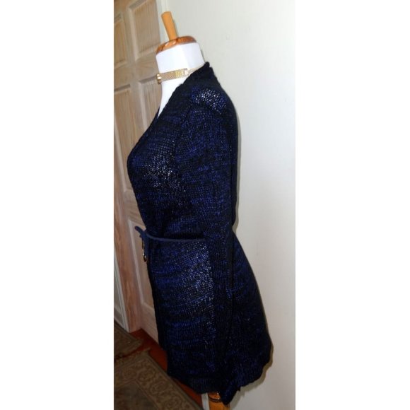 EUC- NARCISO RODRIGUEZ Navy Blue Long Sleeve V-Neck Open Belted Cardigan Size XS - Picture 4 of 8